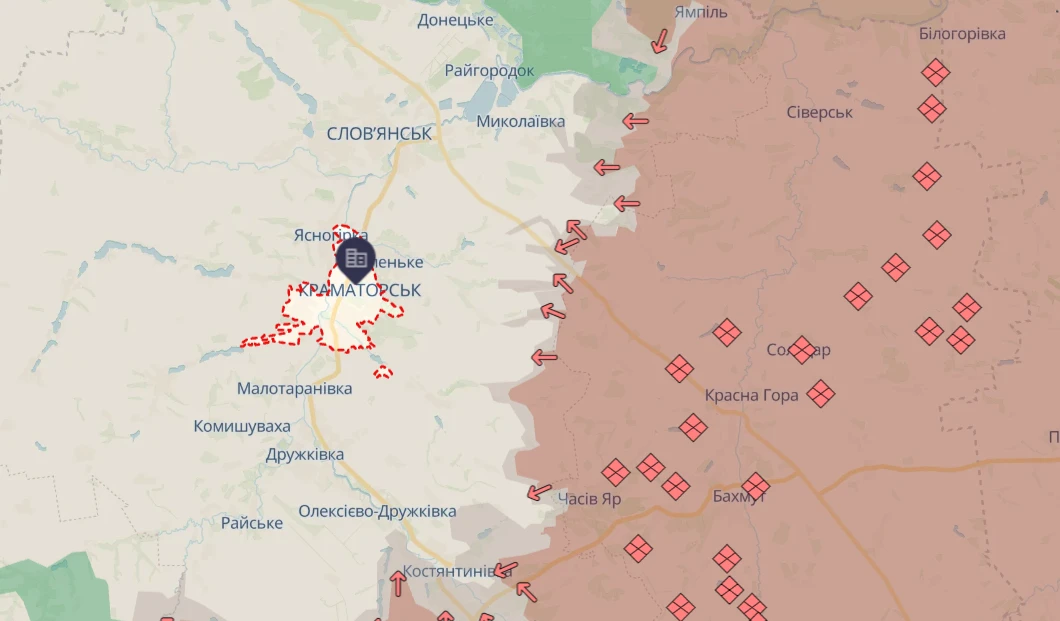 Краматорськ і Слов'янськ на карті бойових дій