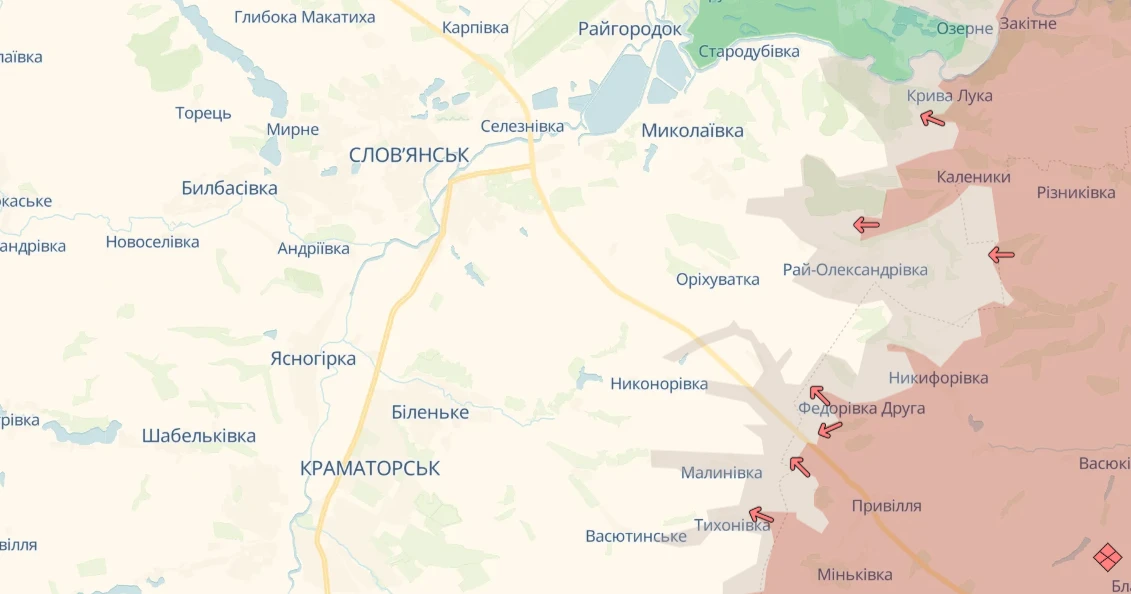 Краматорськ і Слов'янськ на карті