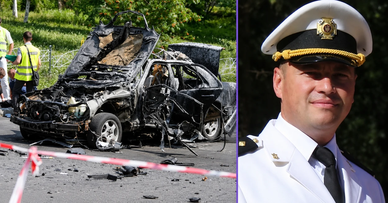 Максим Шаповал і його авто після вибуху