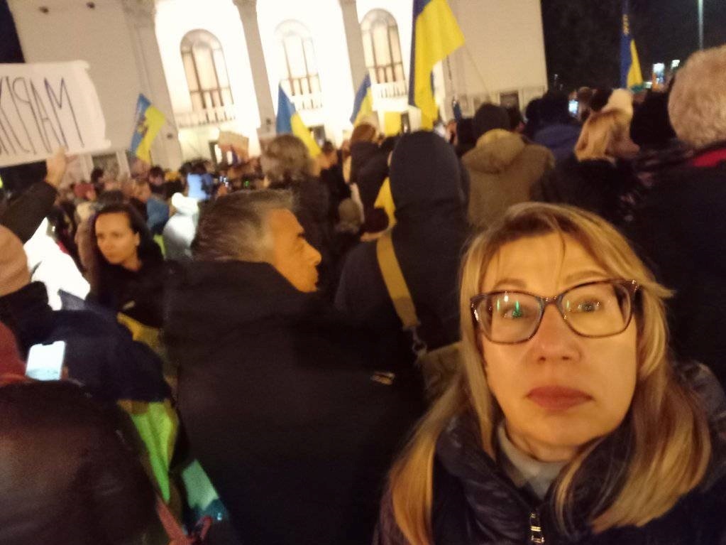 Ганна Котєльнікова на мітингу у Маріуполі 22 лютого 2022
