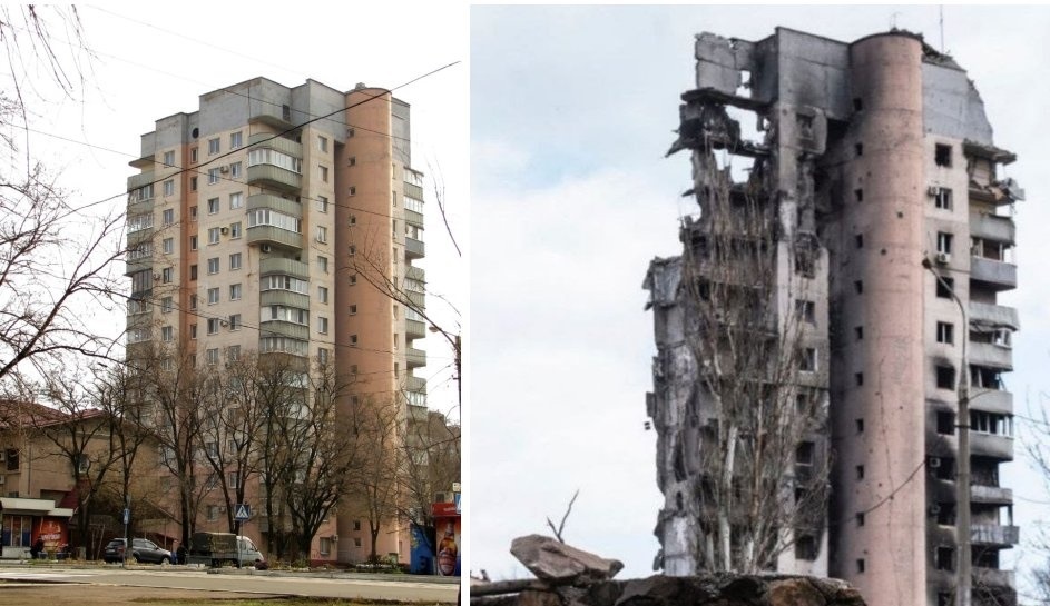 Будинок на Ломізова у Маріуполі до і після "звільнення" російською армією