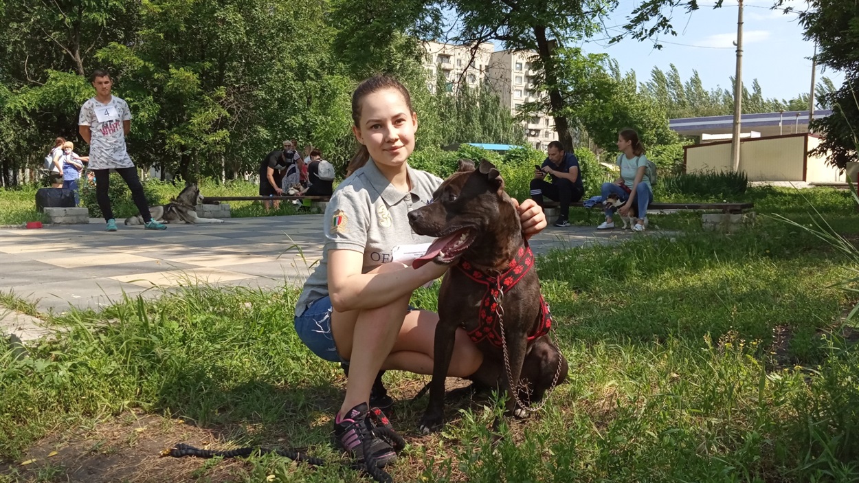Дарья и Цезарь передали организаторам миски для корма и другие предметы