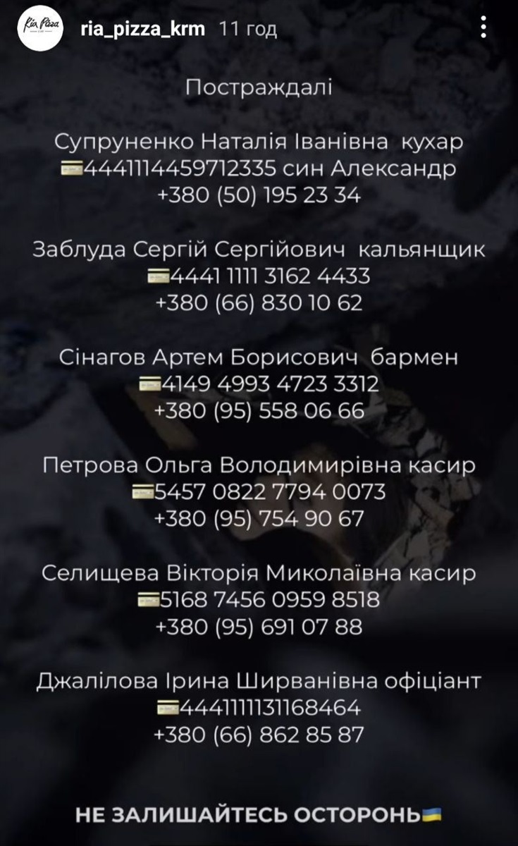 Номери карток постраждалих