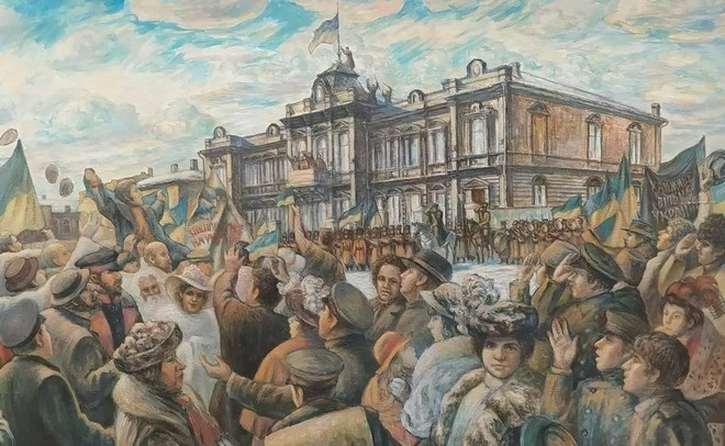 Перше підняття українського прапору у Бахмуті художника Сергія Садчикова
