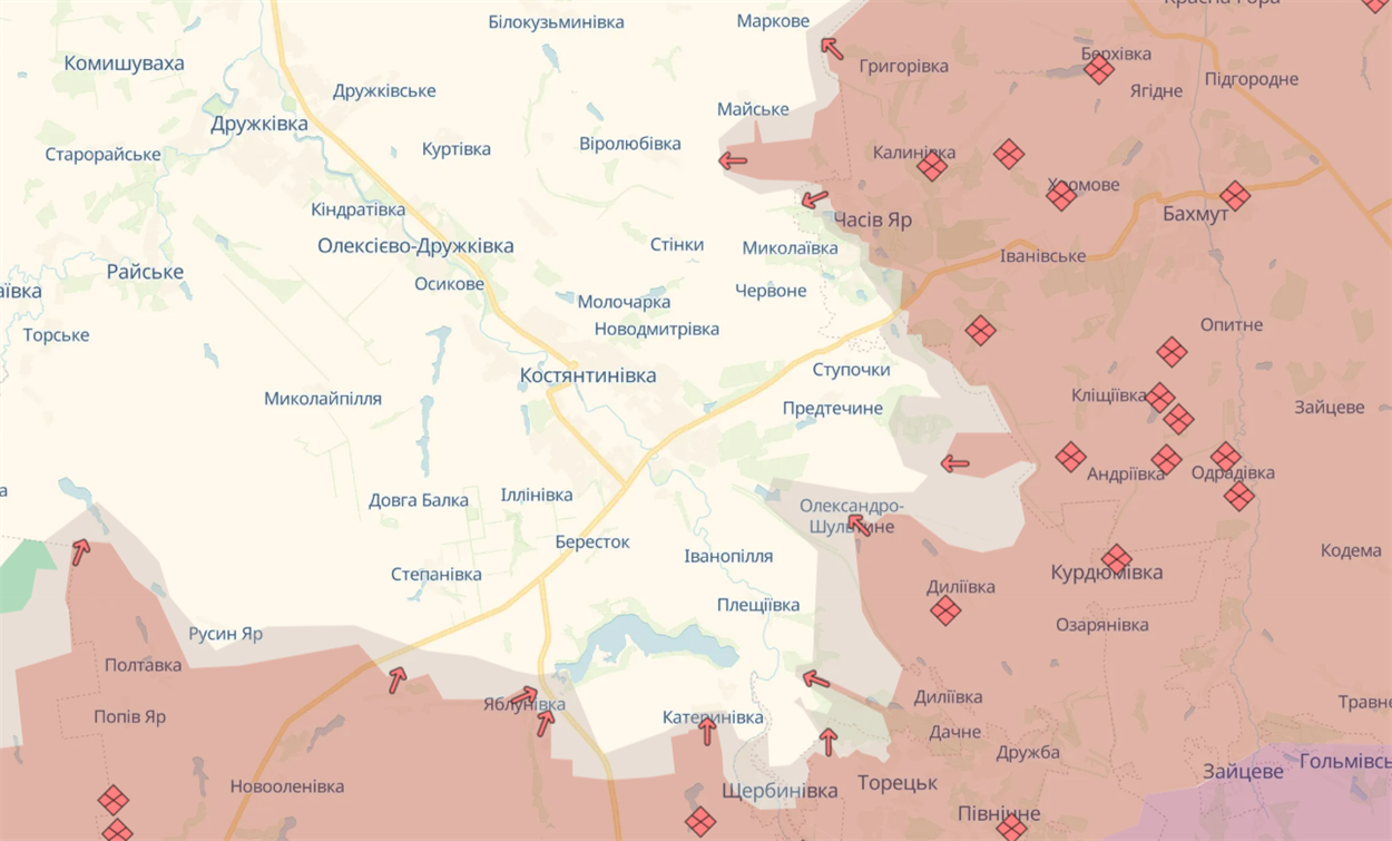 Ситуація навколо Костянтинівки на мапі