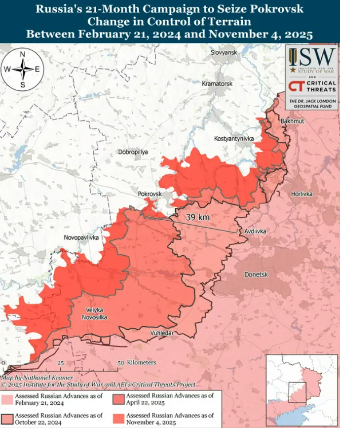 Кампанія РФ із захоплення Покровська. Мапа ISW.