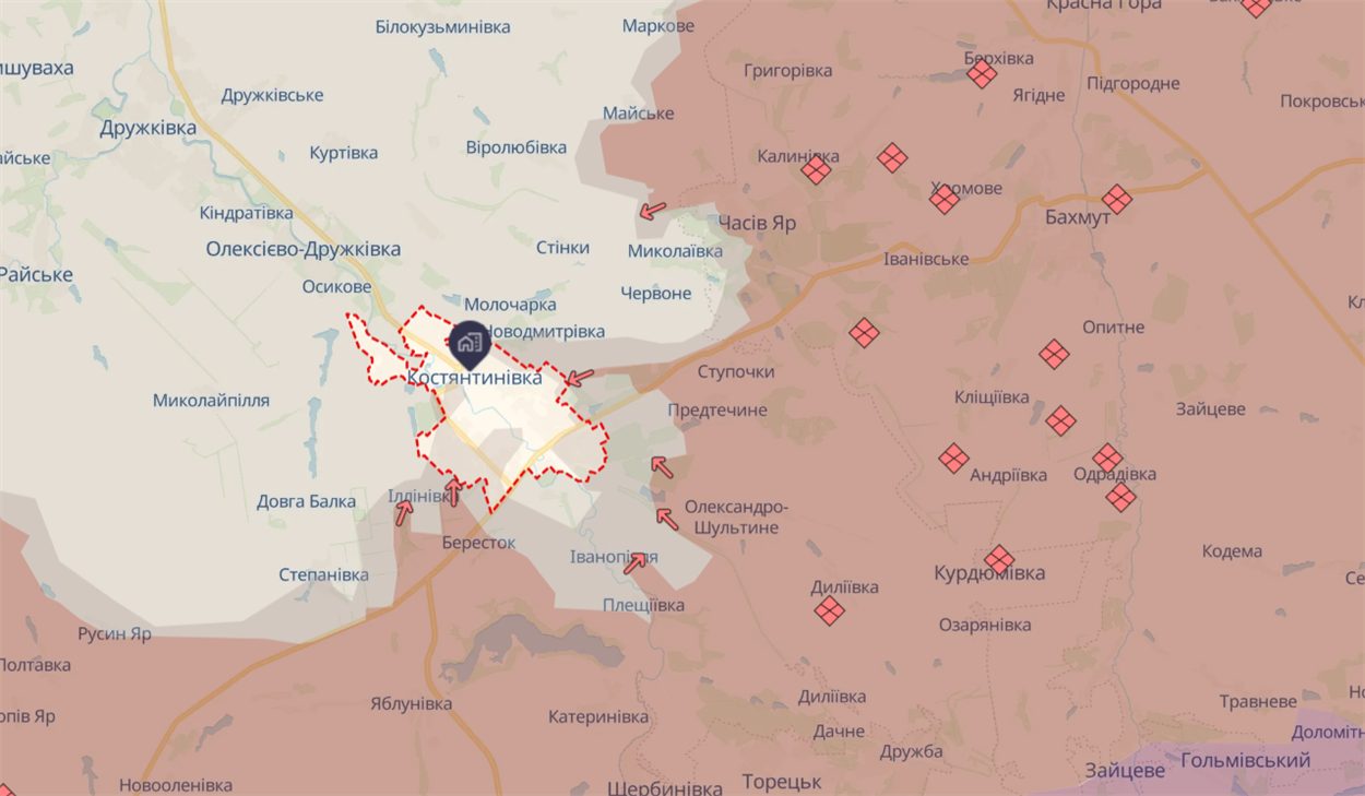 Костянтинівка на карті, 12 червня 2026